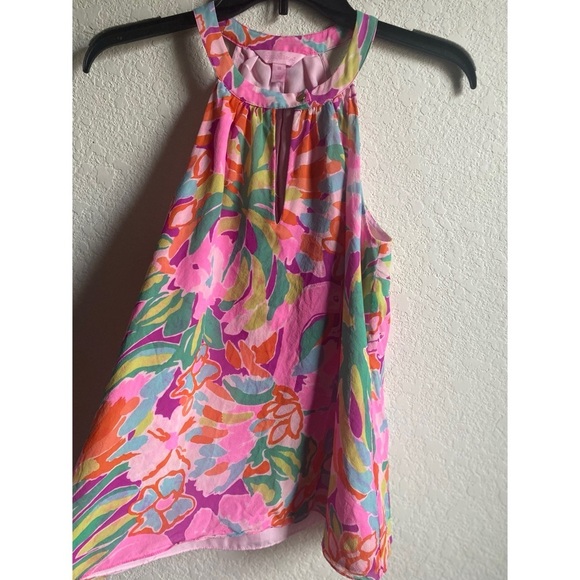 Lily Pulitzer Silk Lulu Flamingo Rogan Vibrant Tropical Halter Resortwear Top XS - Picture 2 of 12